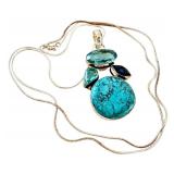 Sterling Silver Chain Necklace with Chrysocolla, Topaz, and Sapphire Pendant