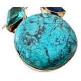 Sterling Silver Chain Necklace with Chrysocolla, Topaz, and Sapphire Pendant