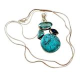 Sterling Silver Chain Necklace with Chrysocolla, Topaz, and Sapphire Pendant