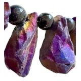Titanium Quartz Jewelry Set with Purple Coated Crystals and Sterling Silver Chain