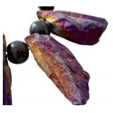 Titanium Quartz Jewelry Set with Purple Coated Crystals and Sterling Silver Chain