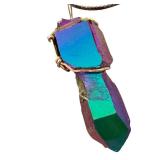 Titanium Quartz Jewelry Set with Purple Coated Crystals and Sterling Silver Chain
