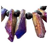 Titanium Quartz Jewelry Set with Purple Coated Crystals and Sterling Silver Chain