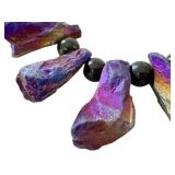 Titanium Quartz Jewelry Set with Purple Coated Crystals and Sterling Silver Chain