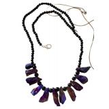 Titanium Quartz Jewelry Set with Purple Coated Crystals and Sterling Silver Chain