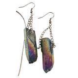 Titanium Quartz Jewelry Set with Purple Coated Crystals and Sterling Silver Chain