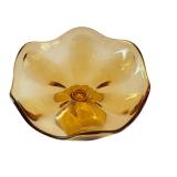 Mid Century Modern Six Petal Amber Glass Compote