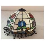 Stained Glass Floral Lamp Shade with Beaded Fringe