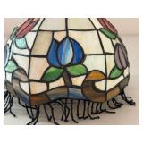 Stained Glass Floral Lamp Shade with Beaded Fringe