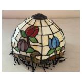 Stained Glass Floral Lamp Shade with Beaded Fringe
