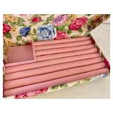 Assorted Jewelry Organizers Including Floral Box and Metal Stands