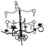 Assorted Jewelry Organizers Including Floral Box and Metal Stands