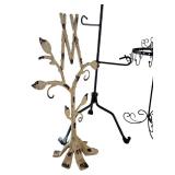 Assorted Jewelry Organizers Including Floral Box and Metal Stands