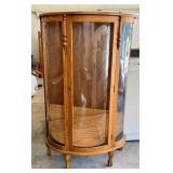 Oak Curved Glass Display Curio Cabinet with Shelves
