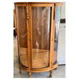 Oak Curved Glass Display Curio Cabinet with Shelves