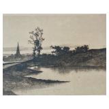 Restful Twilight Etching by Ernest E. Rost in Ornate Black and Gold Frame