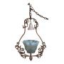 Vintage Hanging Light Fixture with Blue Glass Shade and Ornate Metal Frame