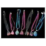Set of 7 Agate Pendant Necklaces with Sterling Clasps and Ribbon Chains