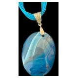 Set of 7 Agate Pendant Necklaces with Sterling Clasps and Ribbon Chains