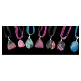 Set of 7 Agate Pendant Necklaces with Sterling Clasps and Ribbon Chains