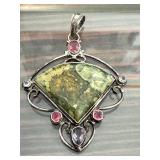 Sterling Silver Pendant with Rainforest Rhyolite and Gemstones