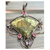 Sterling Silver Pendant with Rainforest Rhyolite and Gemstones
