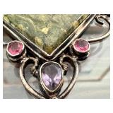 Sterling Silver Pendant with Rainforest Rhyolite and Gemstones