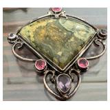 Sterling Silver Pendant with Rainforest Rhyolite and Gemstones