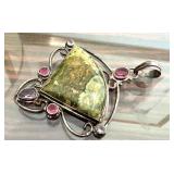 Sterling Silver Pendant with Rainforest Rhyolite and Gemstones