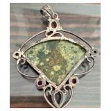 Sterling Silver Pendant with Rainforest Rhyolite and Gemstones