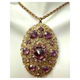 Vintage Gold Tone Necklace with Purple Accents