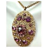 Vintage Gold Tone Necklace with Purple Accents