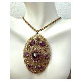 Vintage Gold Tone Necklace with Purple Accents