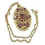 Vintage Gold Tone Necklace with Purple Accents