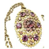 Vintage Gold Tone Necklace with Purple Accents