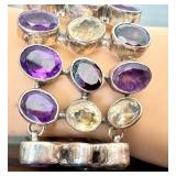 Amethyst, Citrine, and Blue Topaz Gemstone Sterling Silver Bracelet