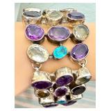 Amethyst, Citrine, and Blue Topaz Gemstone Sterling Silver Bracelet