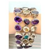 Amethyst, Citrine, and Blue Topaz Gemstone Sterling Silver Bracelet