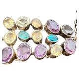 Amethyst, Citrine, and Blue Topaz Gemstone Sterling Silver Bracelet