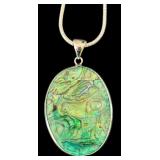 Sterling Silver Necklace with Abalone Shell Oval Pendant