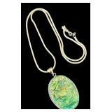 Sterling Silver Necklace with Abalone Shell Oval Pendant