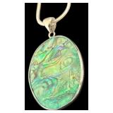 Sterling Silver Necklace with Abalone Shell Oval Pendant