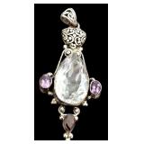 Sterling Silver Pendant with Clear, Amethyst, and Garnet Stones