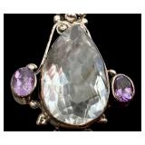 Sterling Silver Pendant with Clear, Amethyst, and Garnet Stones