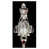 Sterling Silver Pendant with Clear, Amethyst, and Garnet Stones