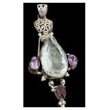 Sterling Silver Pendant with Clear, Amethyst, and Garnet Stones