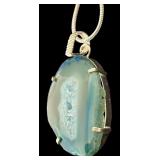 Sterling Silver Chain with Blue Agate Slice Pendant