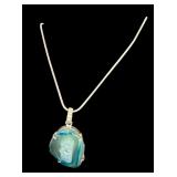 Sterling Silver Chain with Blue Agate Slice Pendant