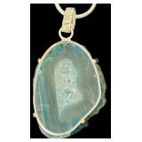 Sterling Silver Chain with Blue Agate Slice Pendant