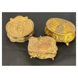 Set of 3 Antique Ornate Jewelry Casket Boxes with Floral Design
